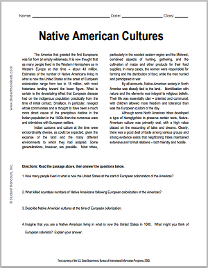 Native American Cultures | Free Printable American History Reading ...