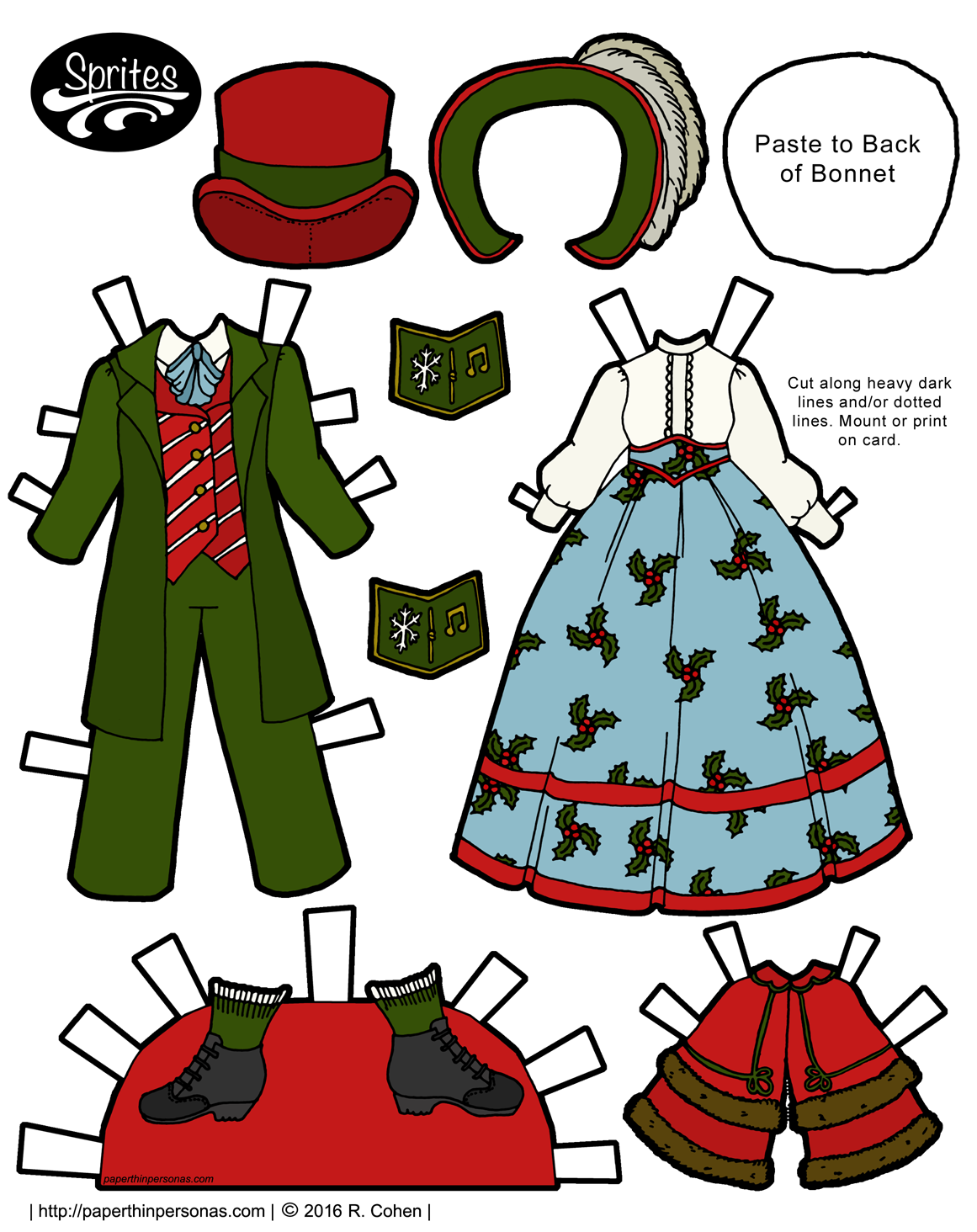 Sprites Paper Dolls Get Dickens Caroling Costumes for the Holidays