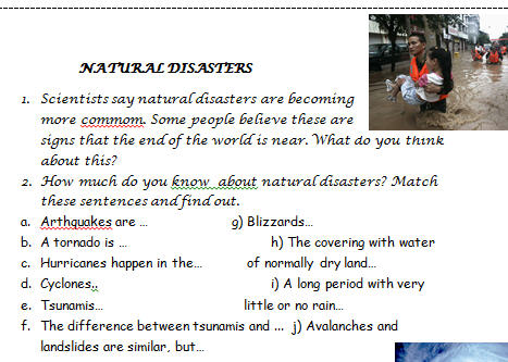 natural disasters worksheet