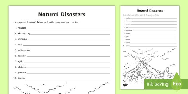 natural disasters worksheet