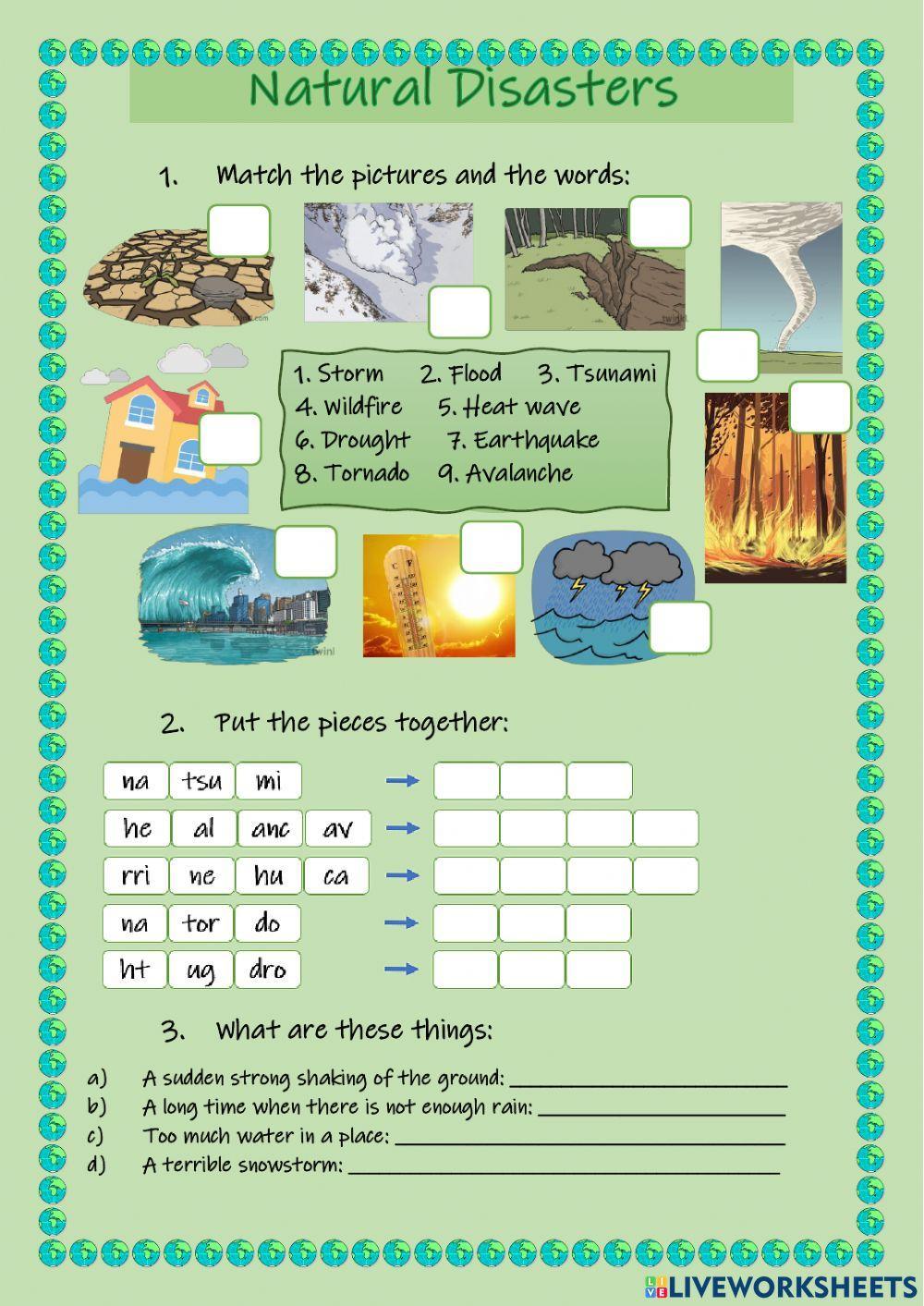Natural disasters worksheet for 6th kids  