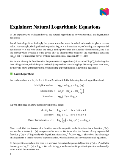 Lesson: Natural Logarithmic Equations | Nagwa - Worksheets Library