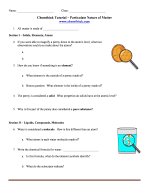 nature of matter worksheet