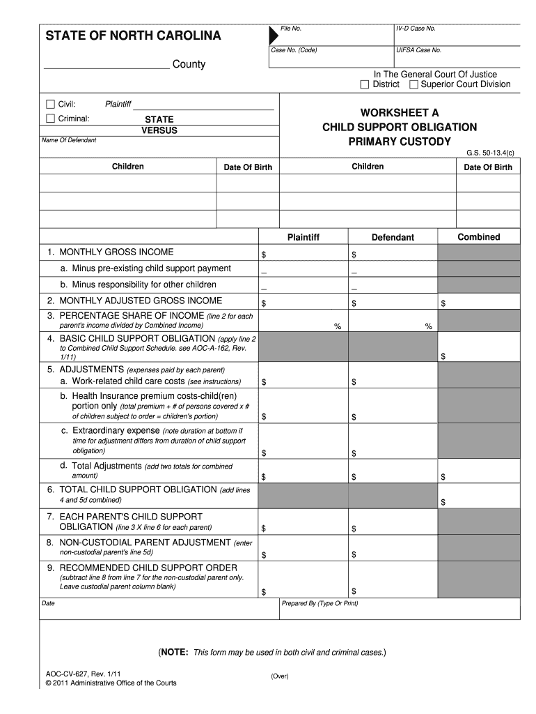 Nc child support worksheet a: Fill out &  sign online | DocHub