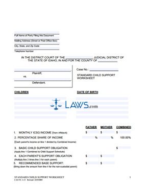FREE Form CAO 1-13 Standard Child Support Worksheet - FREE Legal ...