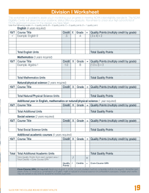 Ncaa Division 1 Worksheet - Fill Online, Printable, Fillable ...