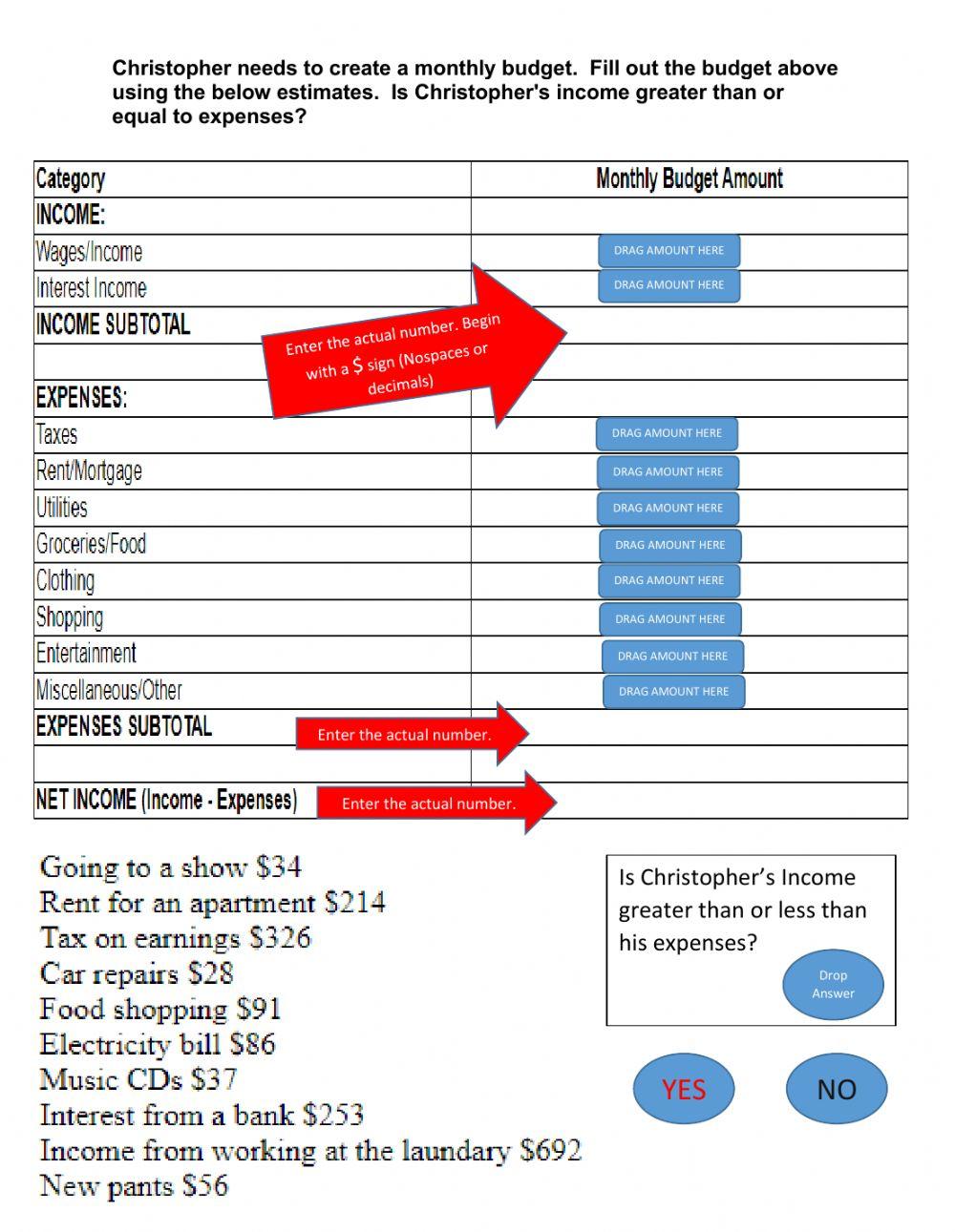 need to make a monthly budget worksheet