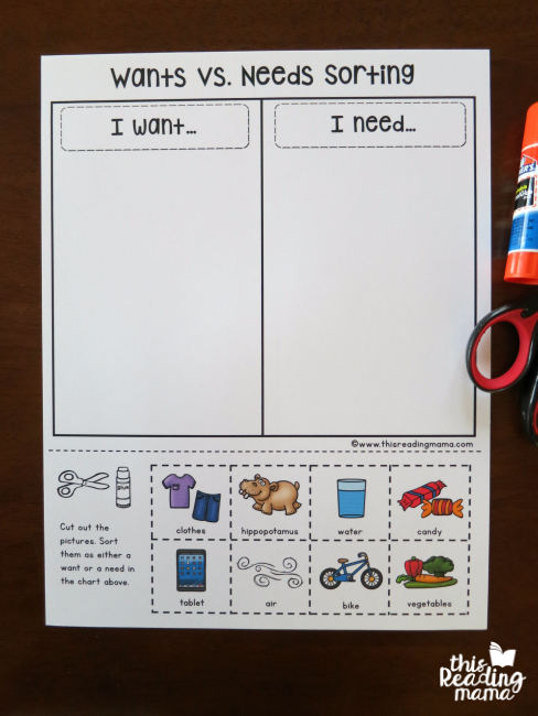 need vs want worksheet