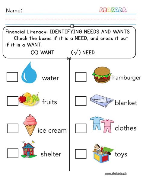 Need And Want Worksheet - Worksheets Library