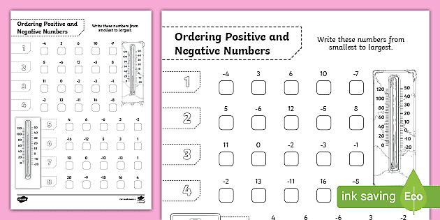 negative and positive number worksheet
