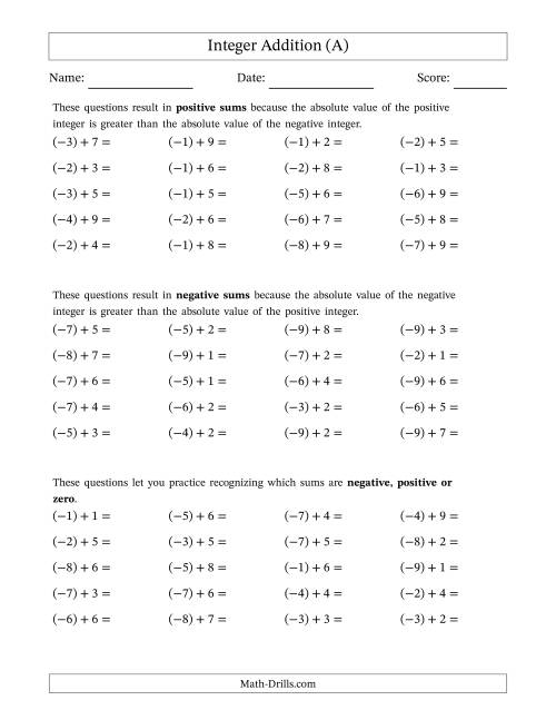 negative and positive worksheet