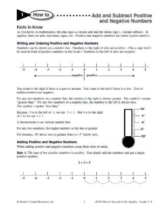Pre-Algebra Add and Subtract Positive and Negative Numbers ...