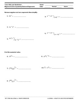 Worksheet: Exponents - Negative and Zero Exponents - Rational ...