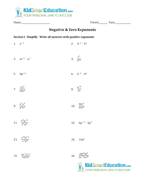 Negative And Zero Exponents Worksheet Answers - Fill Online ...