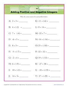 Adding Positive and Negative Integers | Interger Worksheets