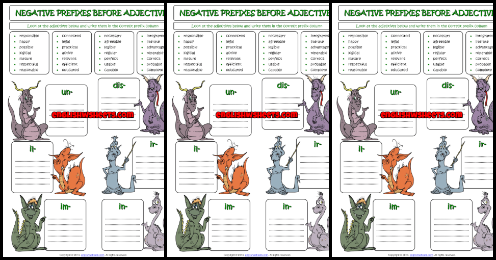 Prefixes ESL Printable Worksheets and Exercises