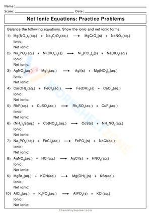 Grade 11 Net Ionic Equation Worksheets 2024