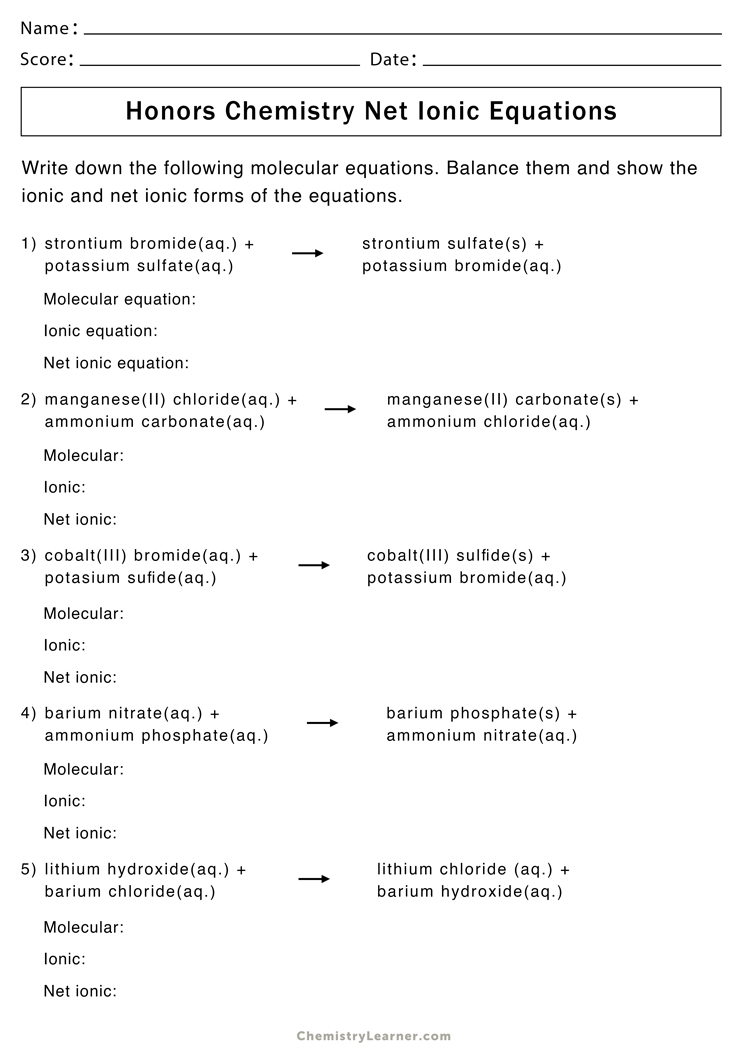 Net Ionic Equation Worksheets - Free Printable