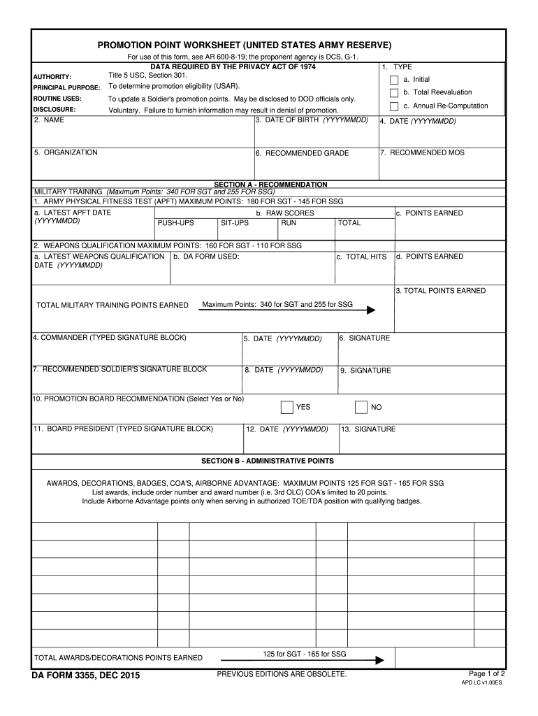 2015-2024 Form DA 3355 Fill Online, Printable, Fillable, Blank ...