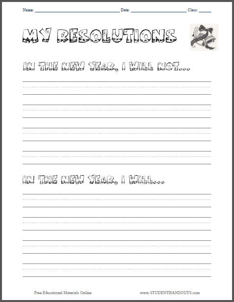 New Years Resolutions Worksheet | Student Handouts