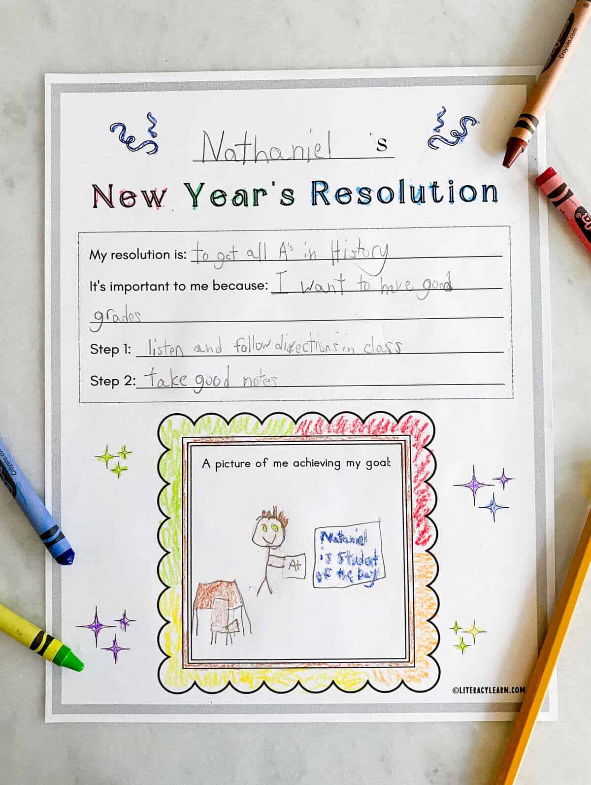 New Years Resolution Free Worksheet - Literacy Learn