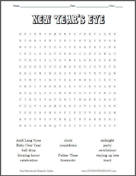 new year s eve worksheet