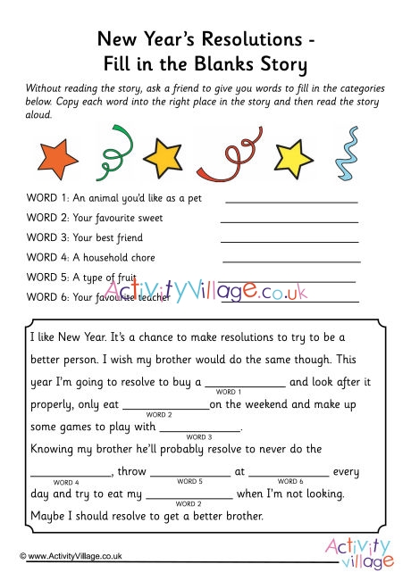 new year s resolutions worksheet