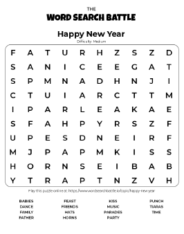 new year s word search worksheet middle school