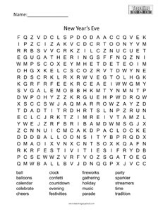 new year s word search worksheet middle school