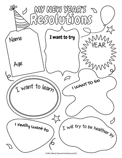Free New Years Resolutions Worksheets for Kids Printable | Mrs. Merry