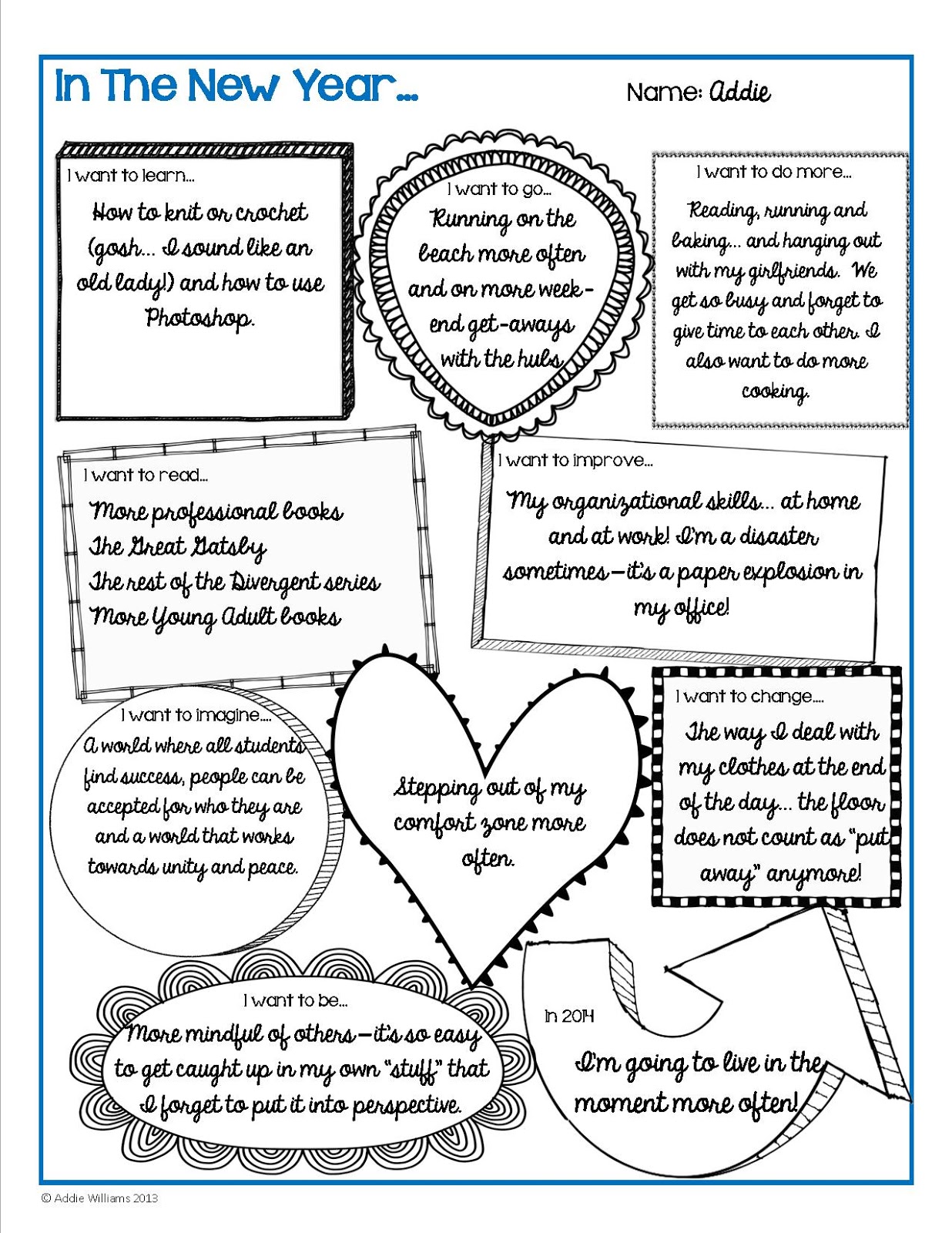 new years goals worksheet