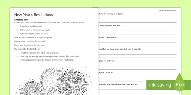 New Years Resolution Template Worksheet - Parents - 5-6