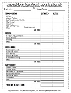 Free Vacation Budget Worksheet Printable - 24/7 Moms