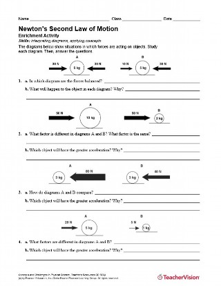 newton force and motion worksheet