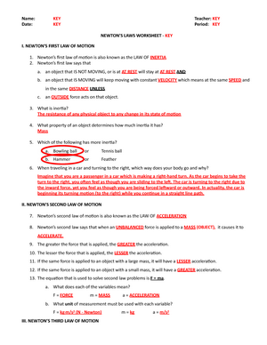newton laws worksheet answers
