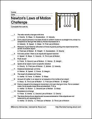 Newtons Laws of Motion - Homeschooling Exercises