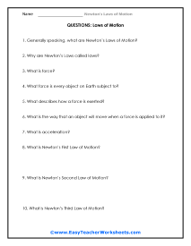 Newtons Laws of Motion Worksheets