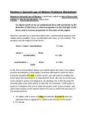 newton s 2nd law of motion worksheet