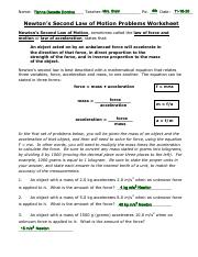 newton s 2nd law of motion worksheet