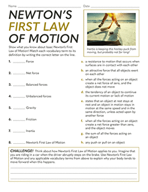 Newtons First Law of Motion | Worksheet 