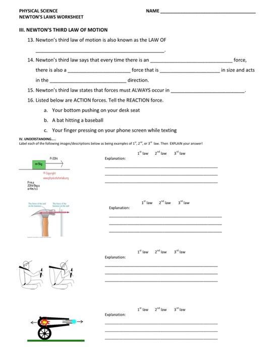 newton s laws worksheet