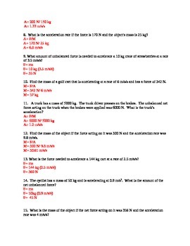 Newtons Second Law of Motion Practice Problems by Paige Lam | TPT