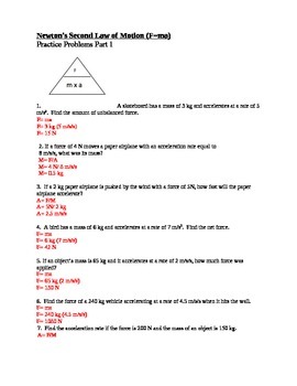Newtons Second Law of Motion Practice Problems by Paige Lam | TPT