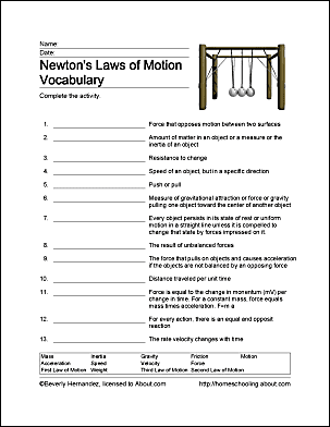 newton s three laws of motion worksheet