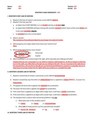 Newtons Laws Worksheet KEY.pdf