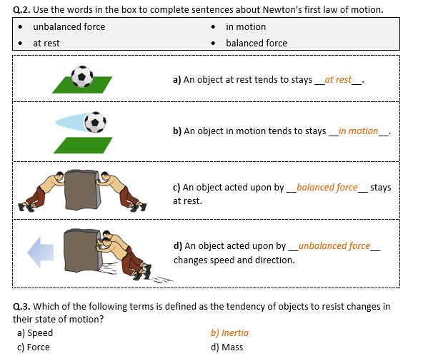 Newtons First Law of Motion - Worksheet | Distance Learning ...