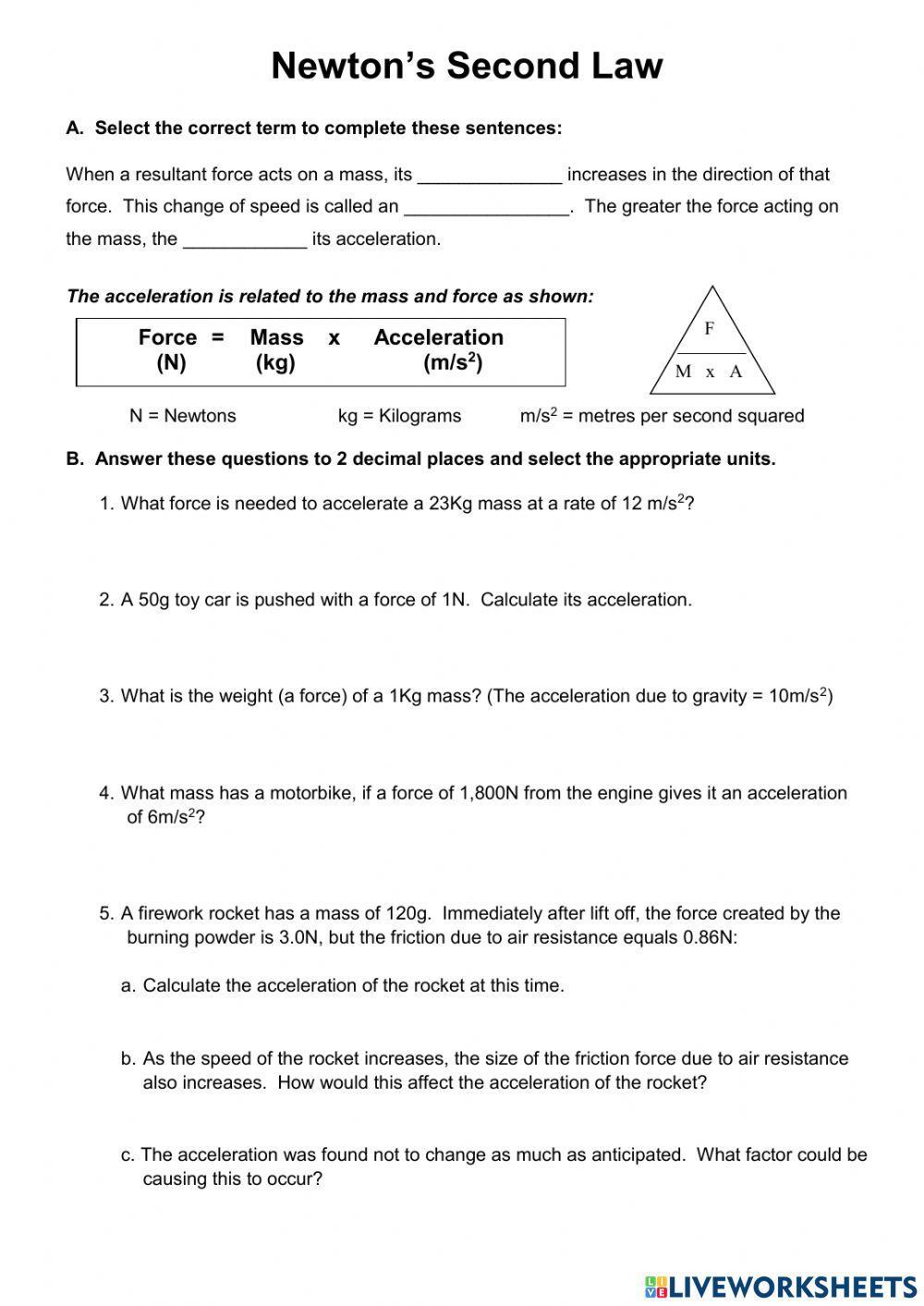 Newtons Second Law Worksheet