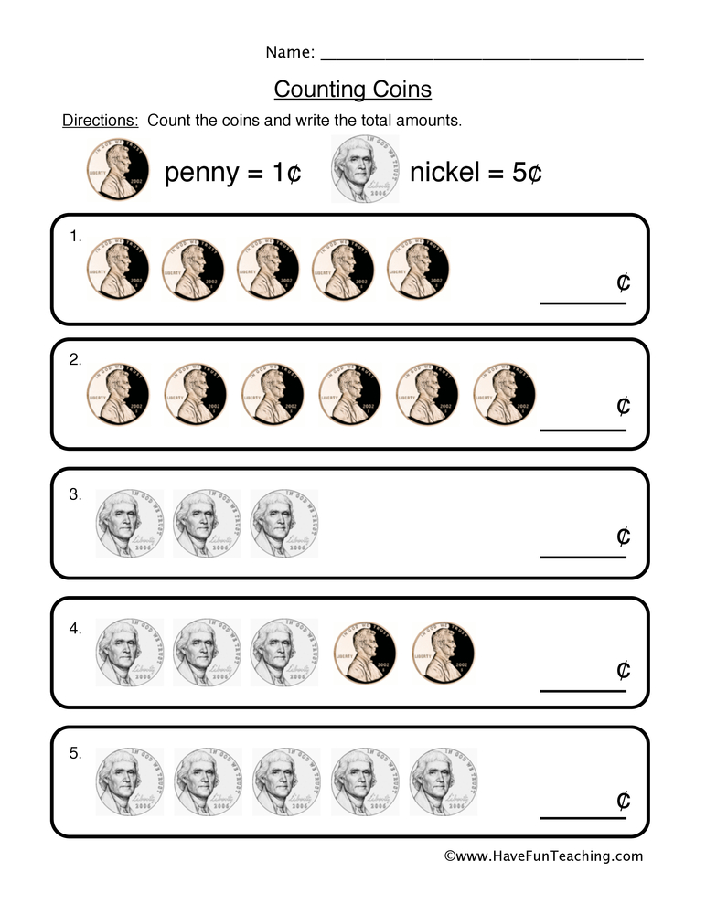nickel and penny worksheet