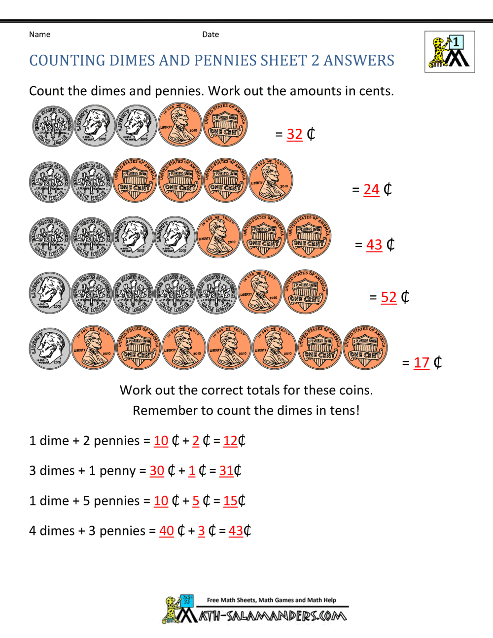 Counting Money Worksheets 1st Grade