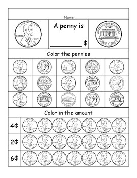 Introduction to Money Worksheets (Penny, Nickel, Dime, Quarter) | TPT